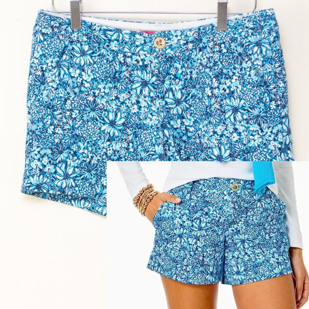 Lilly Pulitzer Callahan Shorts Knit Floral Blooming Together Blue White Size 4